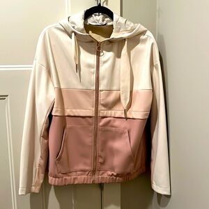 Beautiful Ladies faux leather jacket in cream and pinks.